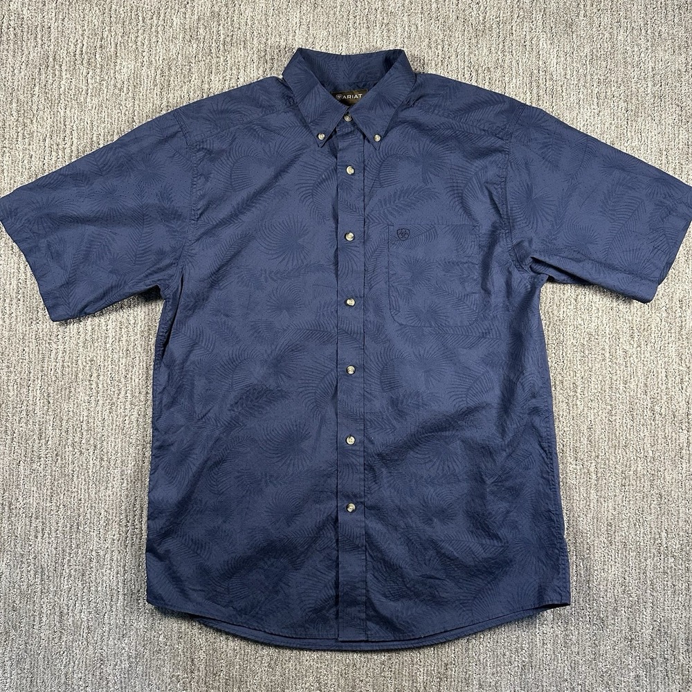 Ariat Hawaiian Floral Blue Short Sleeve Button Down Shirt Mens Western Beach